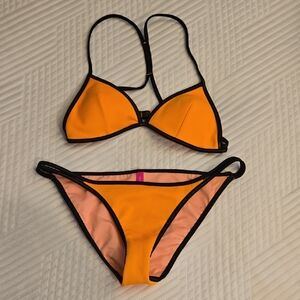 Vibrant Orange Bikini Set with Black Trim